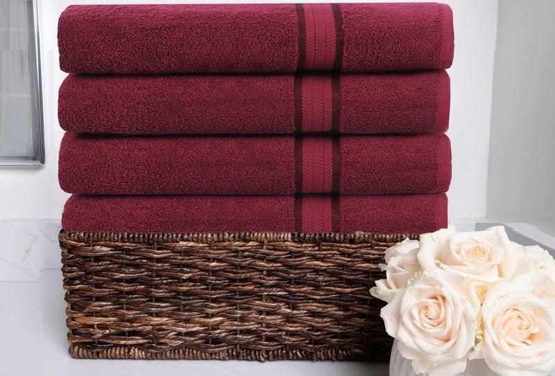 Cotton Craft Ultra Soft 4 Pack Oversized Extra Large Bath Towels 30x54 Burgundy Weighs 22 Ounces - 100% Pure Ringspun Cotton - Luxurious Rayon Trim - Ideal for Everyday use - Easy Care Machine wash - Image 4